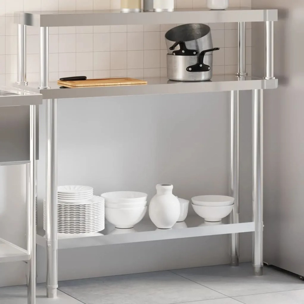 vidaXL Mesa trabalho cozinha c/ prateleira 110x30x120cm aço inoxidável