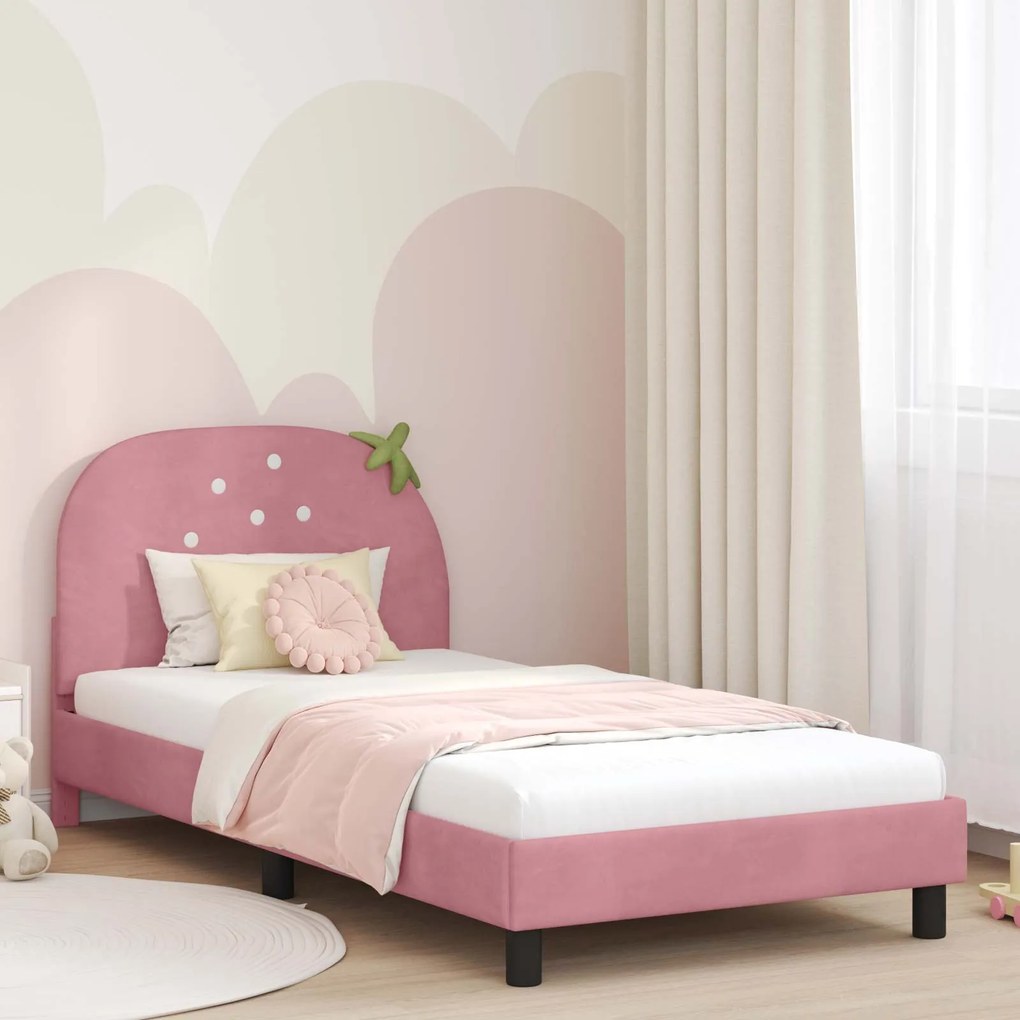 vidaXL Estrutura de Cama Infantil com Cabeceira Rosa 90 x 200 cm