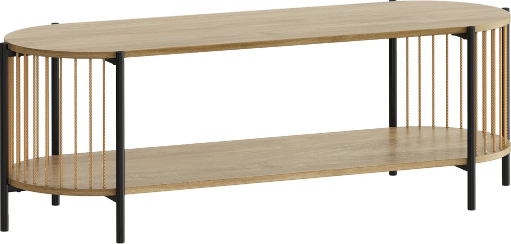 Móvel de TV Estilo Boémio Móvel de TV até 55 Polegadas com Detalhes em Corda de Papel e 2 Prateleiras Abertas 124x43,5x41 cm Madeira
