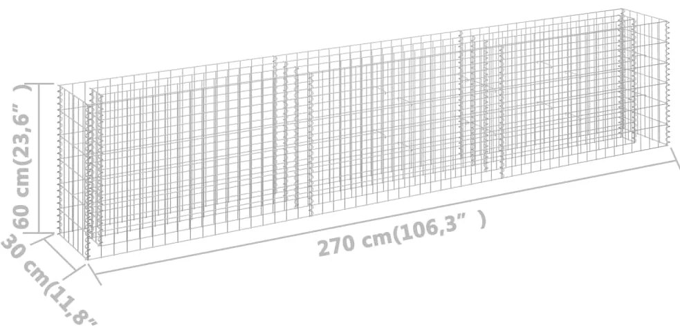 Canteiro elevado/cesto gabião 270x30x60 cm aço galvanizado