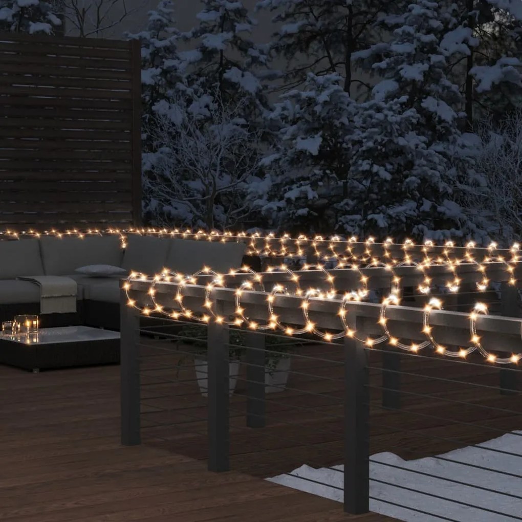 343307 vidaXL Cordão de luzes com 240 luzes LED 10 m PVC branco quente