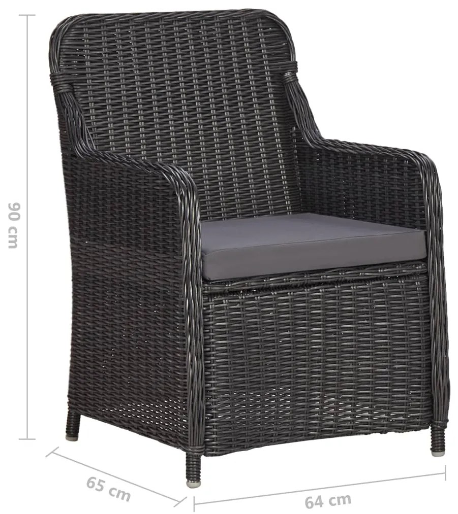 3 pcs conjunto bistrô de jardim com almofadões vime PE preto
