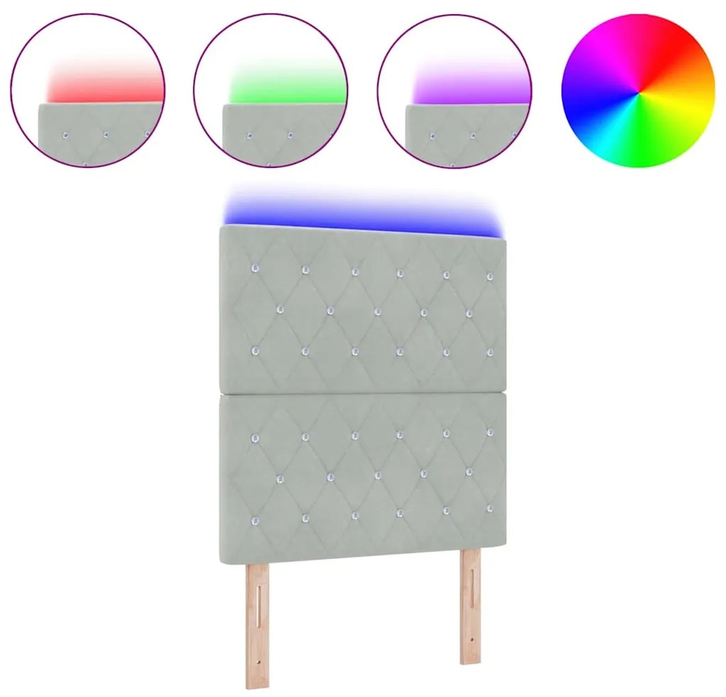 Cabeceira de LED em veludo cinza claro, 80 cm
