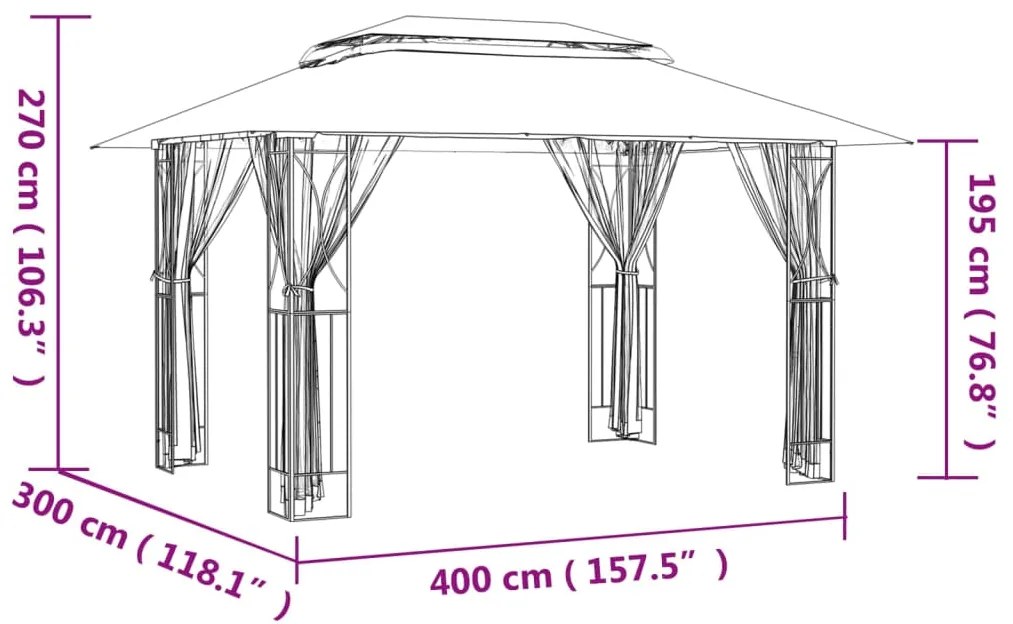 Gazebo com paredes laterais 400x300x270 cm aço antracite