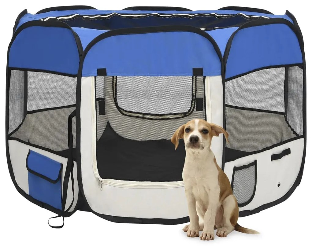171013 vidaXL Parque dobrável p/ cão c/ saco de transporte 90x90x58 cm azul