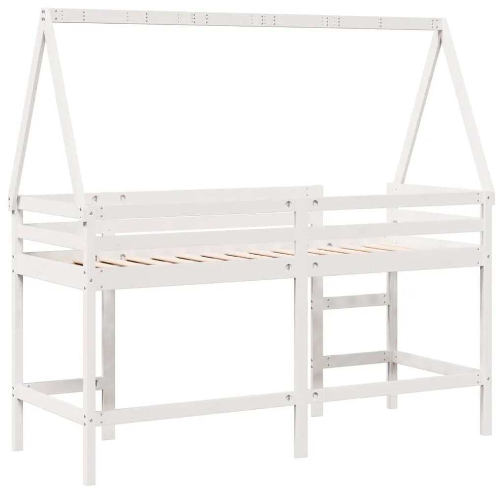 Cama alta c/ escada e telhado 90x200 cm pinho maciço branco