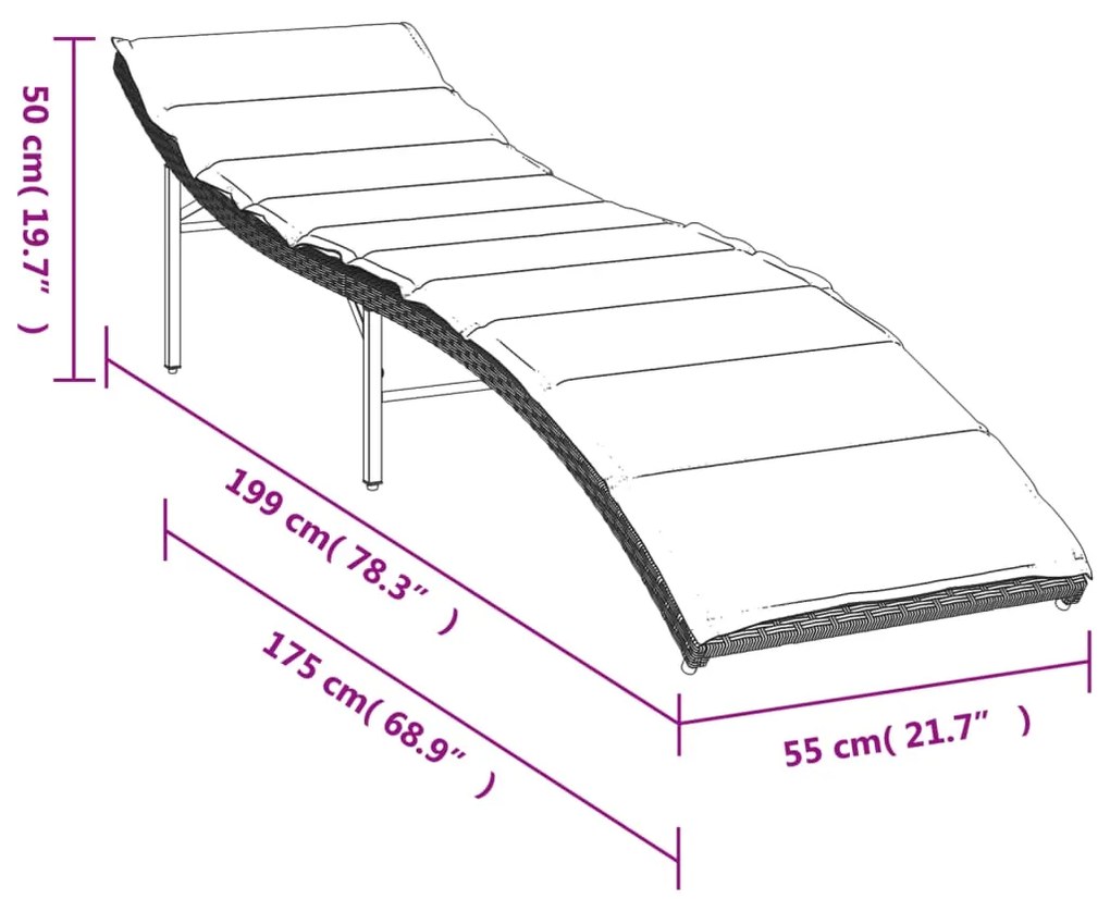 Espreguiçadeira com almofadão 55x199x50 cm vime PE