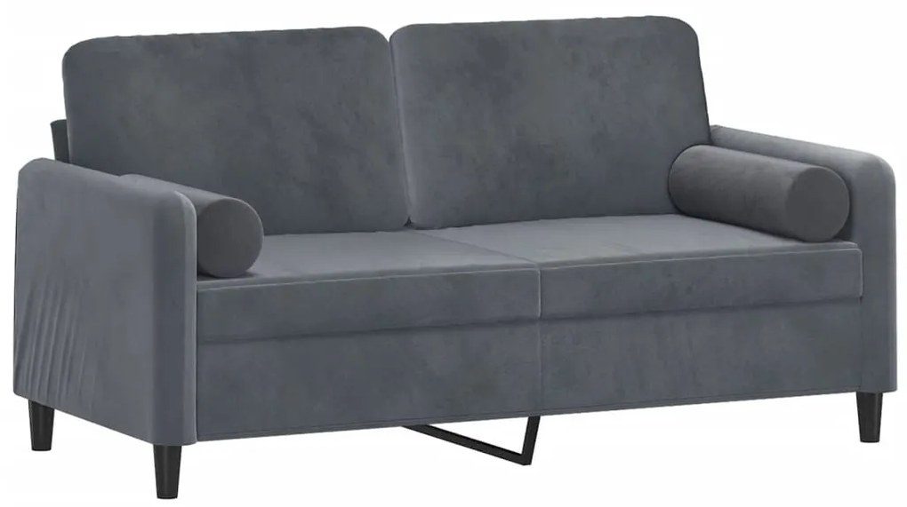 Sofá 2 lug. c/ almofadas decorativas 140 cm veludo cinza-escuro