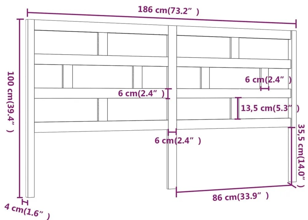 Cabeceira de cama 186x4x100 cm pinho maciço castanho mel