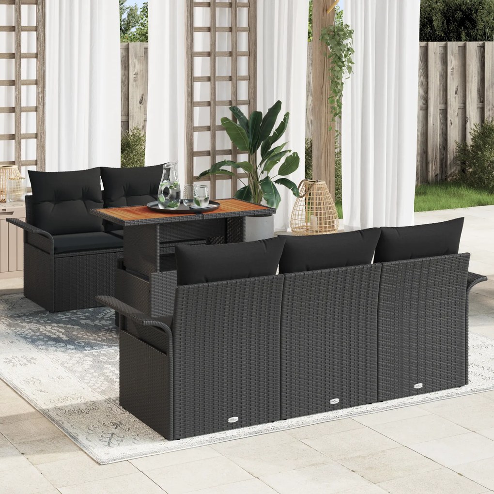 Conjunto de Sofá para Jardim vidaXL de 6 Peças com Almofadas de Rattan