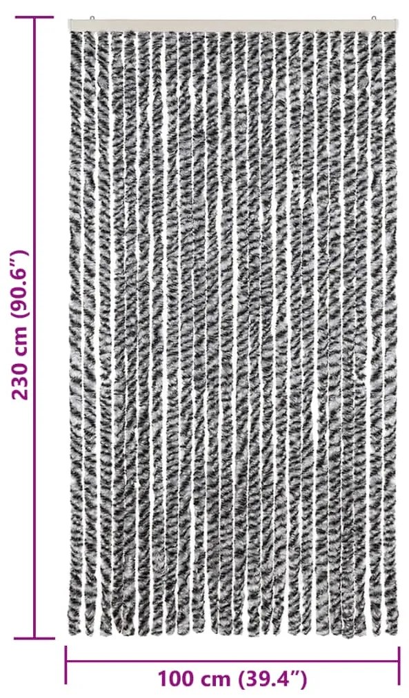 Cortina anti-insetos 100x230 cm chenille cinzento/preto/branco