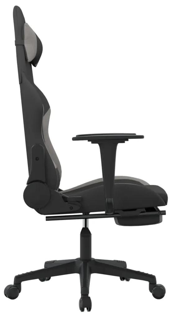 Cadeira Gaming Reclinável com Apoio de Pés em Tecido - Preto e Cinza C
