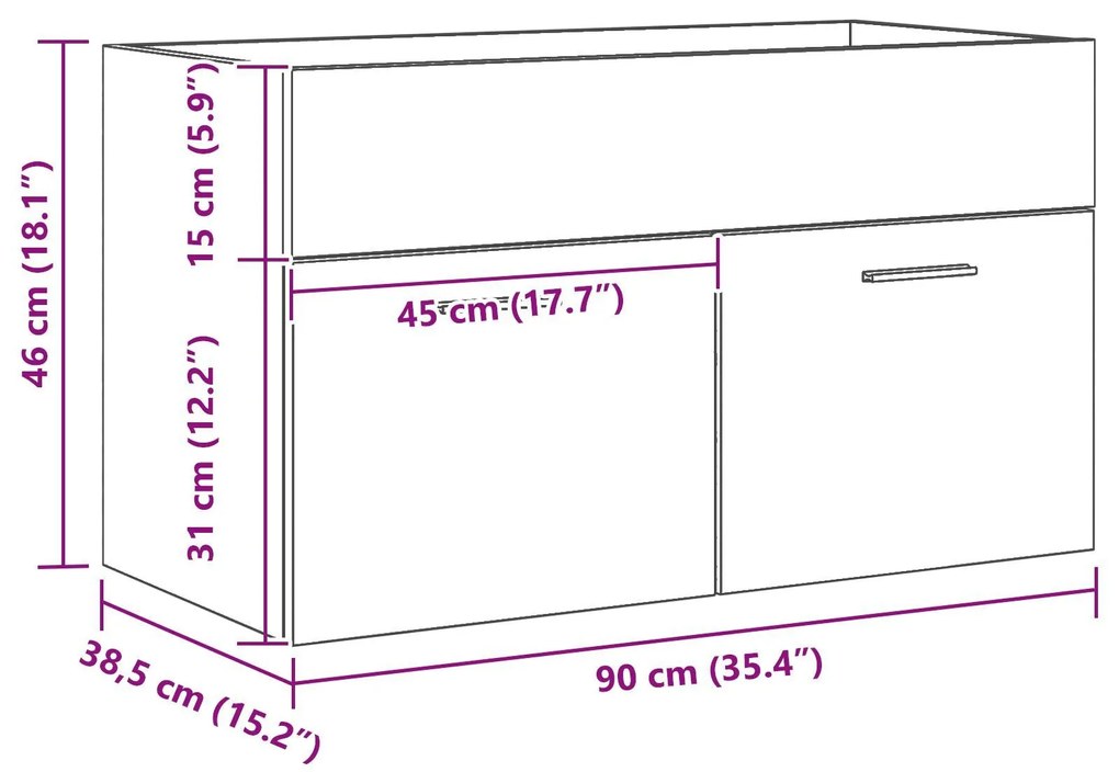Gabinete de Pia de Banheiro vidaXL Carvalhos Pretos 90x38,5x46 cm Made