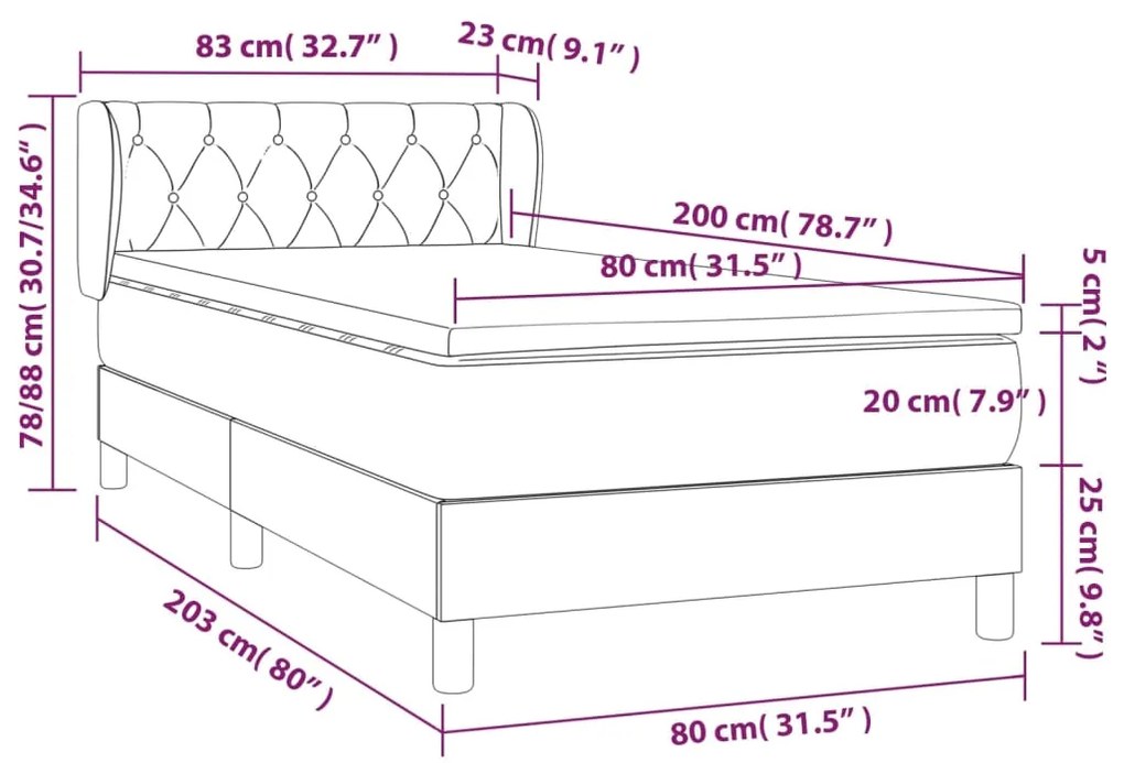 Cama com molas/colchão 80x200 cm veludo cinza-escuro