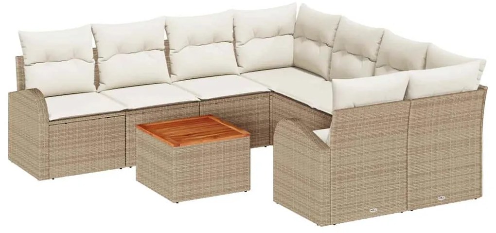 Conjunto de Sofá de Jardim 9 Peças com Almofadas Bege em Rattan, Polié