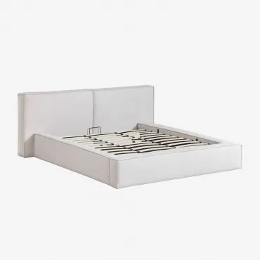 Cama Com Estrado Elevatório Estofada Lunari Tecido Cinzento Areia & 180 X 200 Cm - Sklum