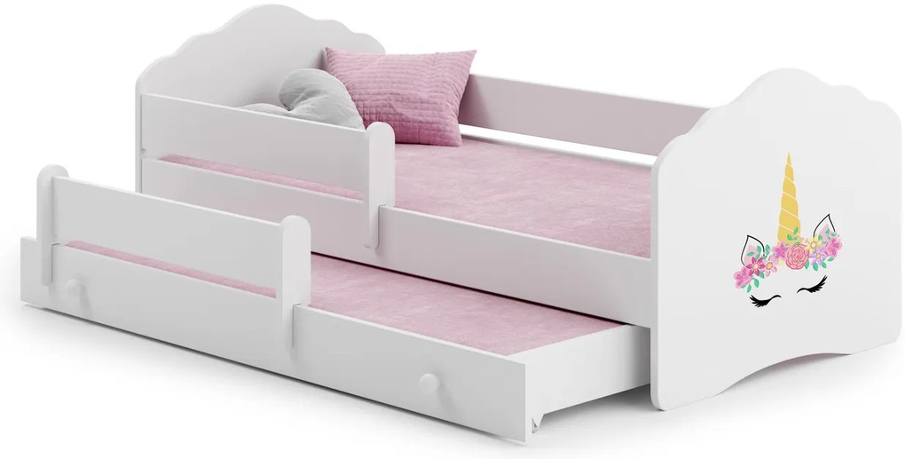 Cama infantil dupla unicórnio Wave branca 160x80 - colchão e estrado incluído