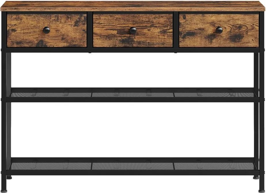 Mesa consola 30 x 98,8 x 78,7 cm  com 3 gavetas forradas a tecido Castanha