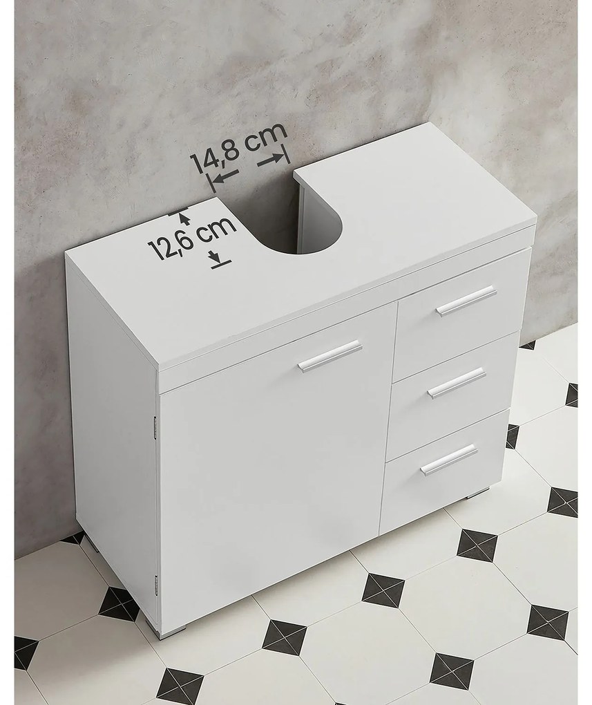 Armário Casa de Banho sob Lavatório (NÃO INLCUÍDO)com 3 gavetas grandes 30 x 70 x 64 cm branco