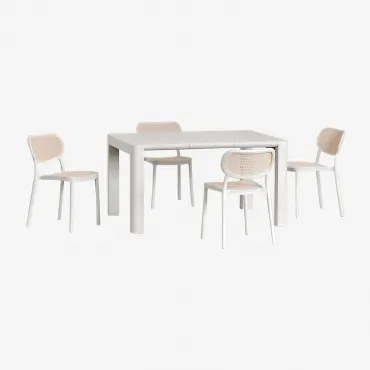 Conjunto De Mesa Retangular 140x100 Cm Arnadine E 4 Cadeiras De Jantar Empilháveis Em Polipropileno Omara Gardénia Branco - Sklum