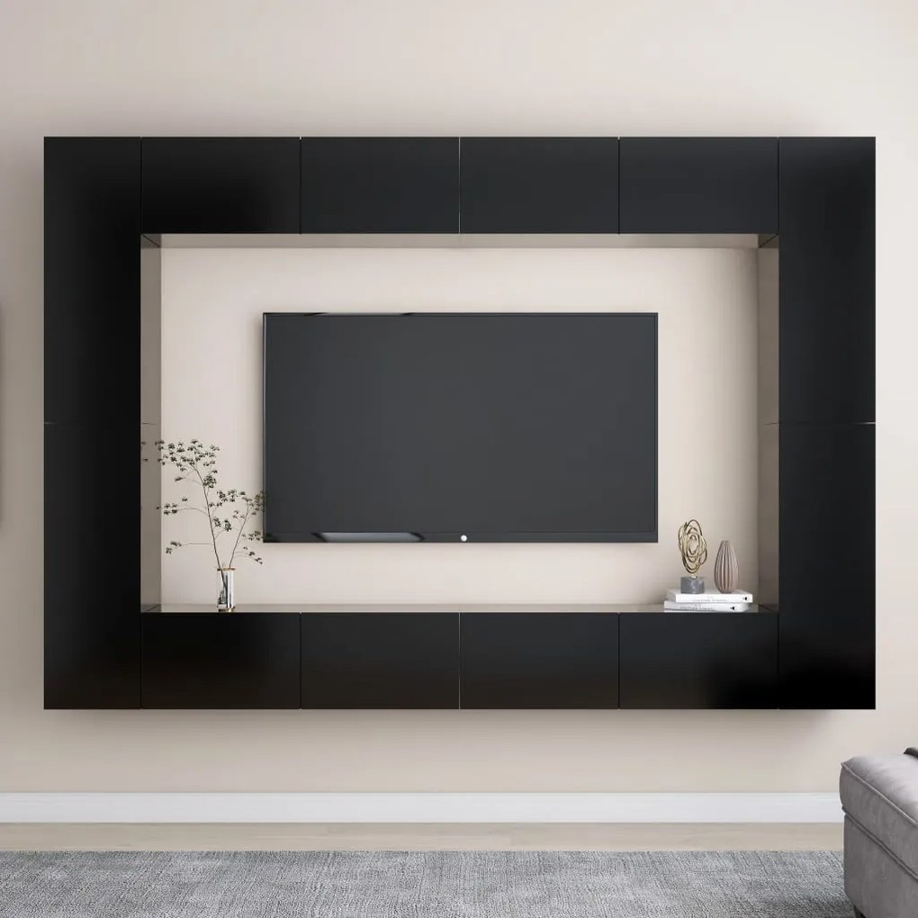 vidaXL 8 pcs conjunto de móveis de TV derivados de madeira preto