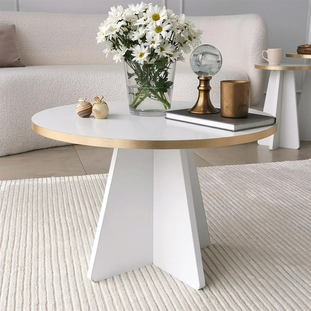 Mesa de Centro Mushroom – Dourado e Branco – 60 cm x 40 cm x 60 cm