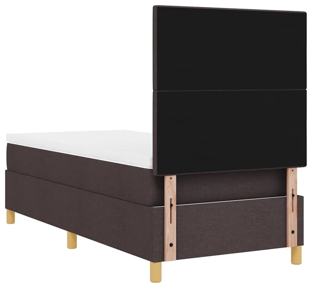 Cama Box Spring com Colchão &amp; LED Marrom Escuro 90x200 cm Tecido