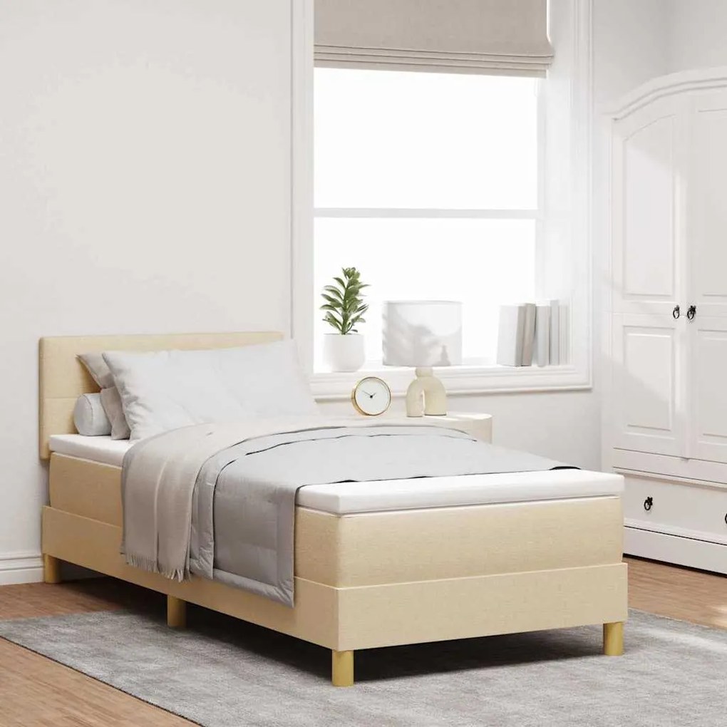 vidaXL Cama Box com colchão com cabeceira Creme 90 x 190 cm tecido