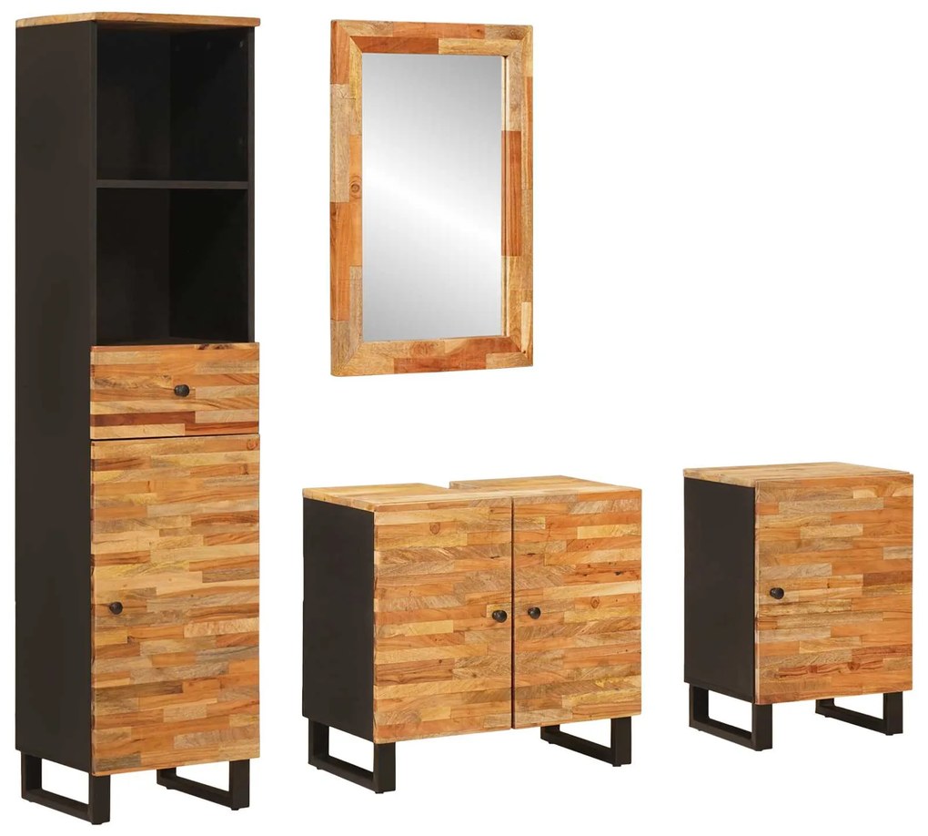 vidaXL Conjuntos de Banheiro com porta Natural Madeira de manga maciça