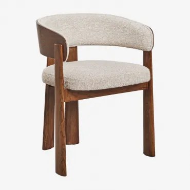 Cadeira De Jantar Em Madeira De Carvalho E Estofada Olea Carvalho Escuro Castanho & Chenille Castanho Trigo - Sklum