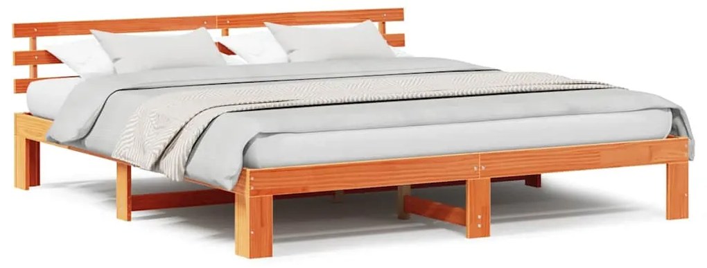 Estrutura de Cama de Madeira de Pinho Castanho Encerado