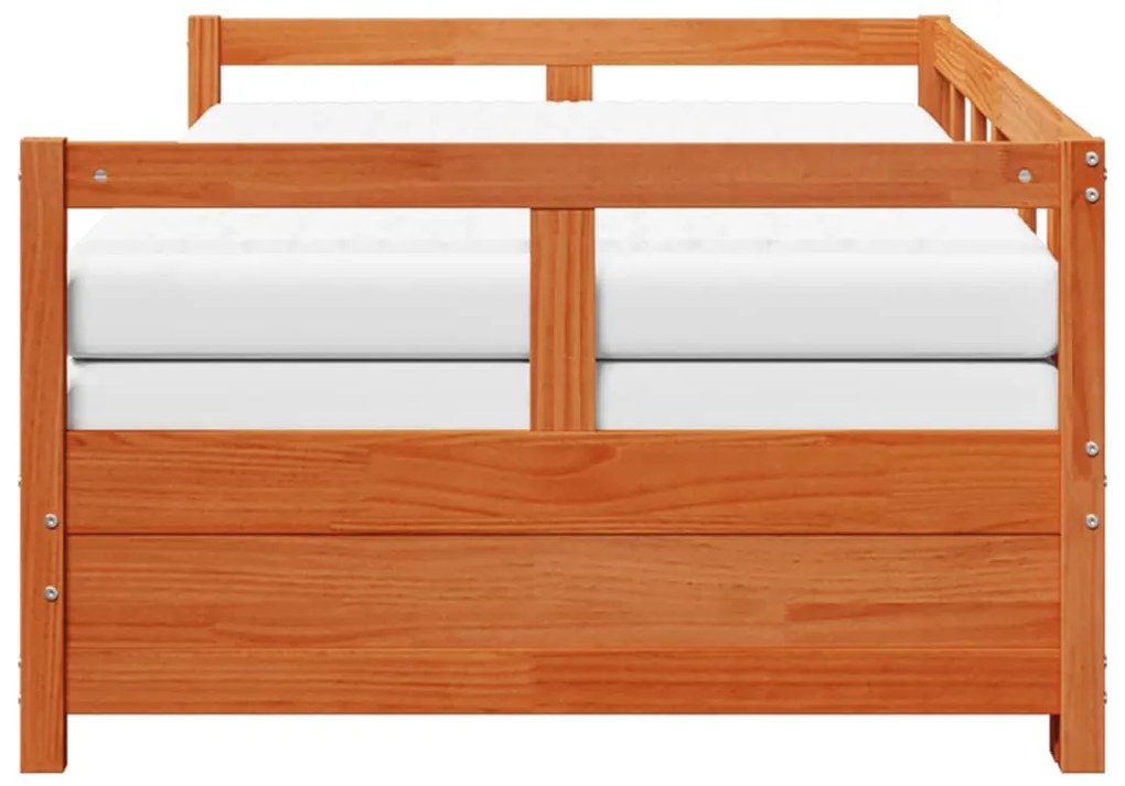 Sofá-cama com gavetão e colchões 80x200 cm pinho castanho-mel