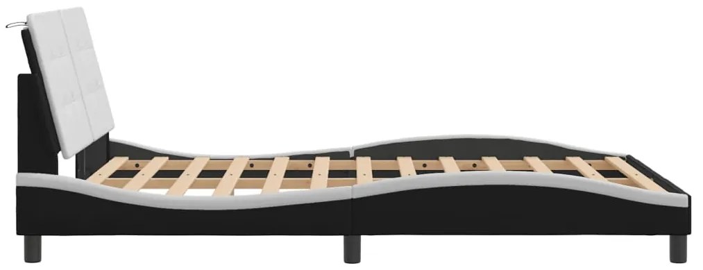Estrutura cama c/ luzes LED 120x200cm couro artif. preto/branco