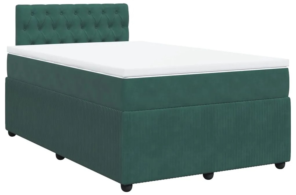 Cama boxspring com colchão 120x190 cm veludo verde-escuro