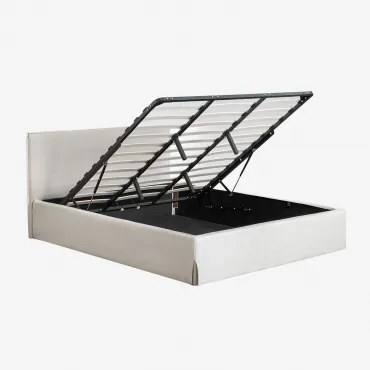 Cama Com Baú Articulado Estofada Lorea Chenille Branco Pérola & 200 X 200 Cm - Sklum