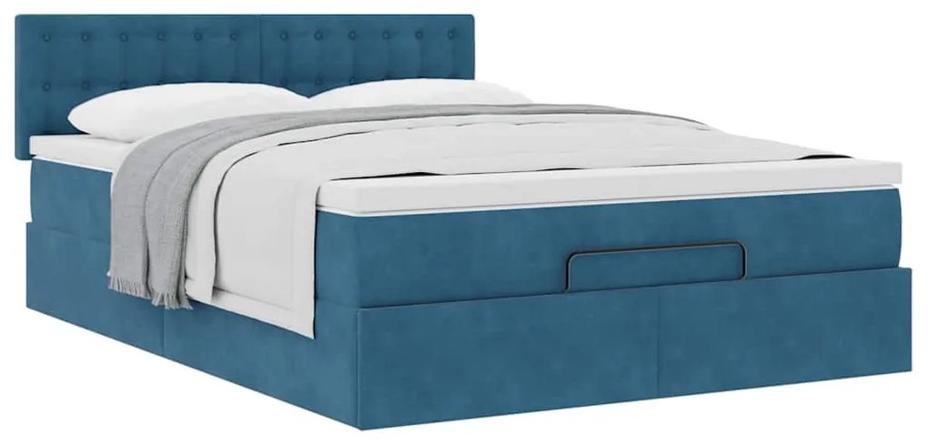 Estrutura de cama otomana com colchão 140x200 cm azul escuro