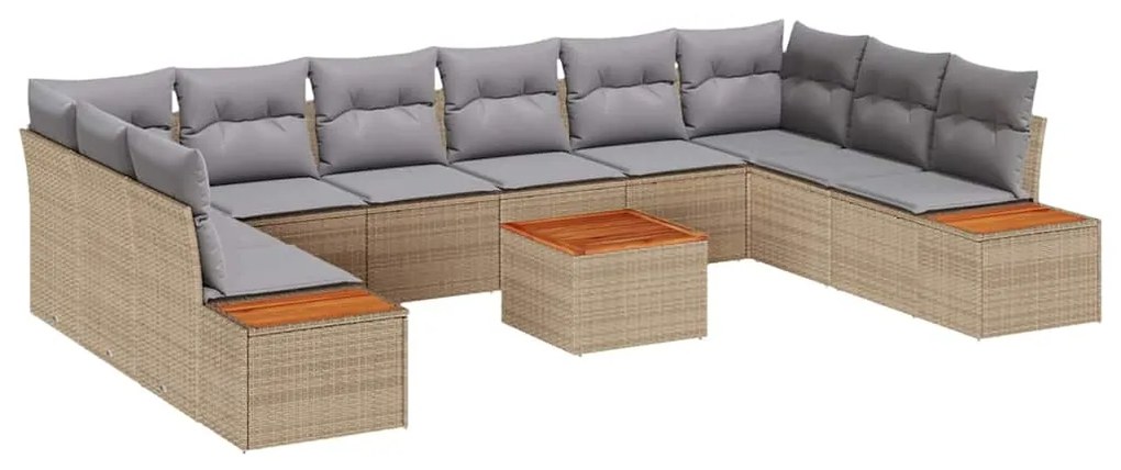 Conjunto de Sofá de Jardim vidaXL de 11 Peças com Almofadas Bege de Ra