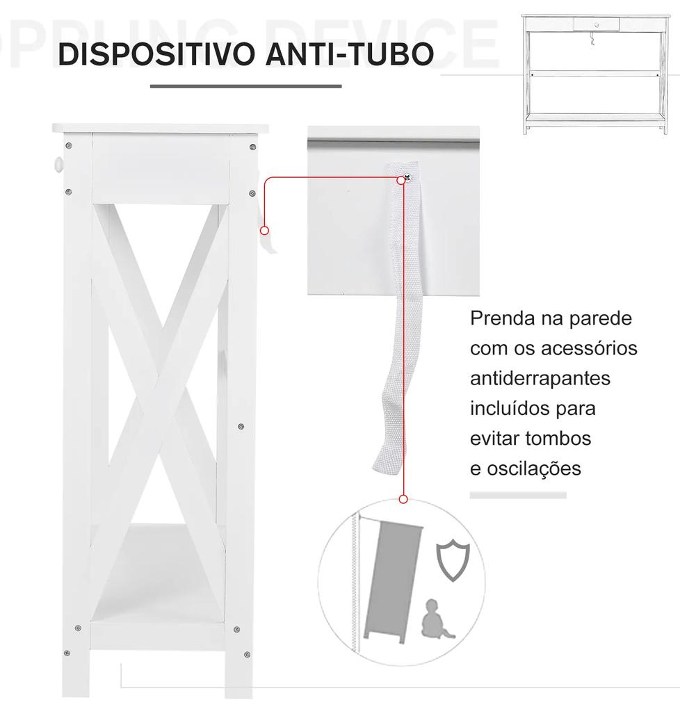 Mesa consola branca com prateleira 1 gaveta Armário com prateleira inferior 100x30x81cm Branco