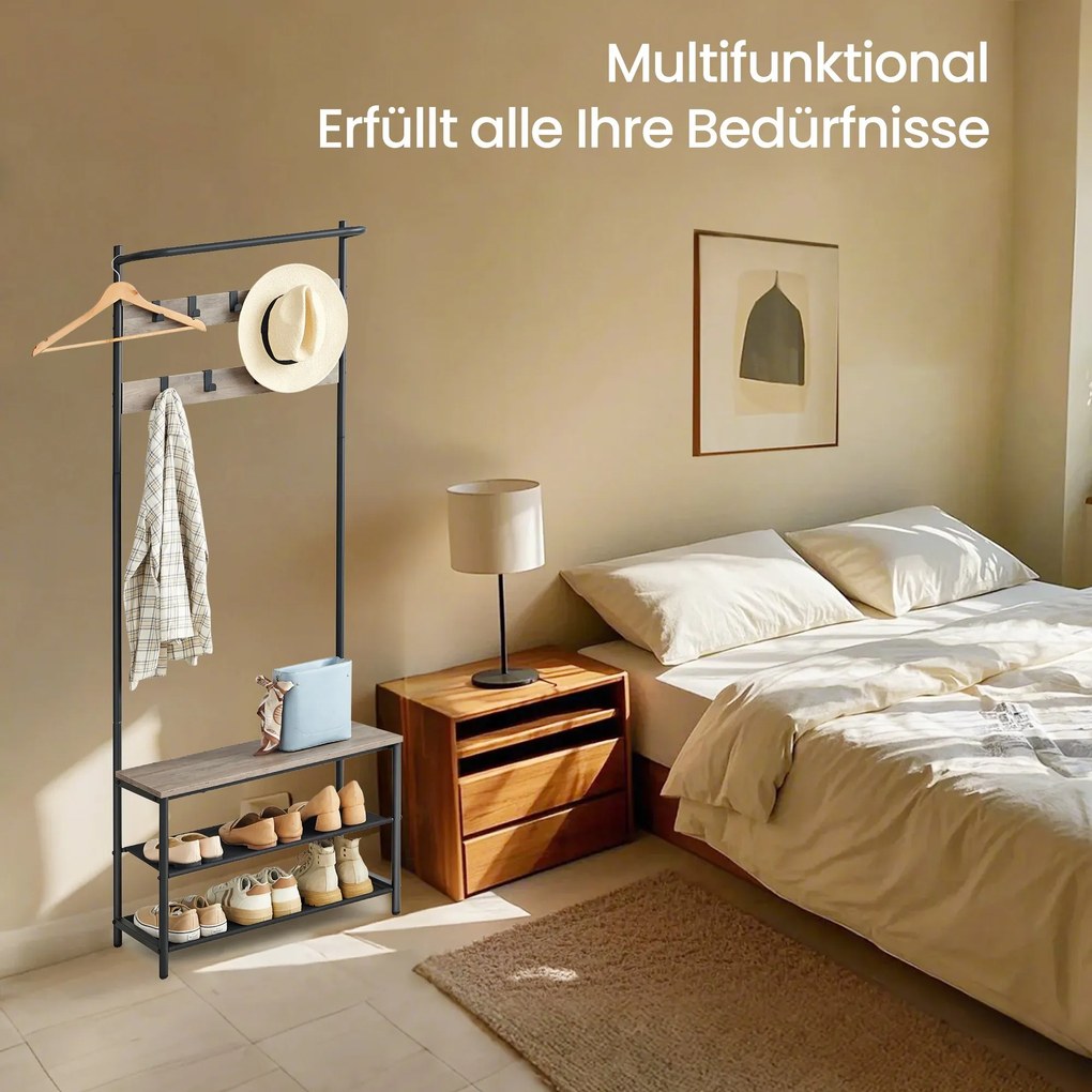 Cabideiro multifuncional 32,2 x 64 x 180 cm cinza + preto