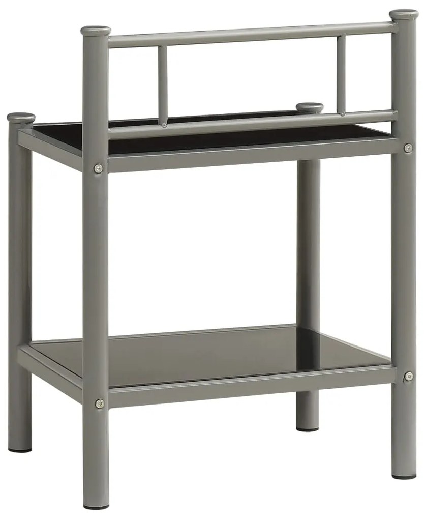 Mesas de cabeceira 2 pcs metal cinzento e vidro preto