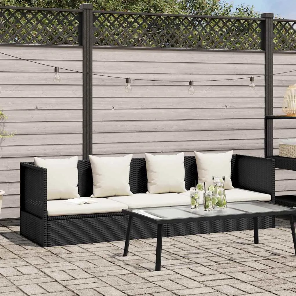 Espreguiçadeira jardim c/ almofadão e almofadas vime PE preto