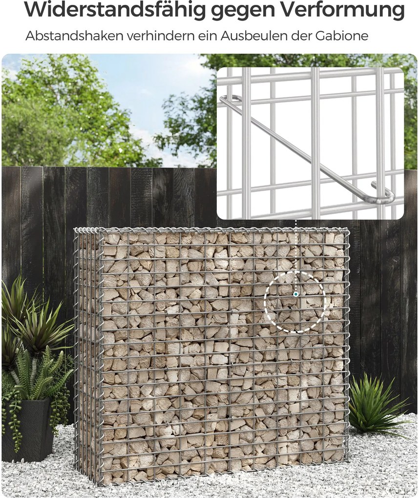 Cesto de gabião 100 x 90 x 30 cm para pedras 1 peça Prateada