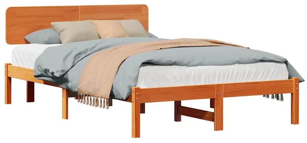 Cama com Cabeceira Marrom Encerada 120 x 190 cm em Madeira de Pinho Só