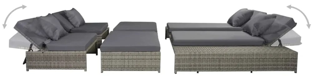 5 pcs conjunto lounge de jardim c/ almofadões vime PE cinzento