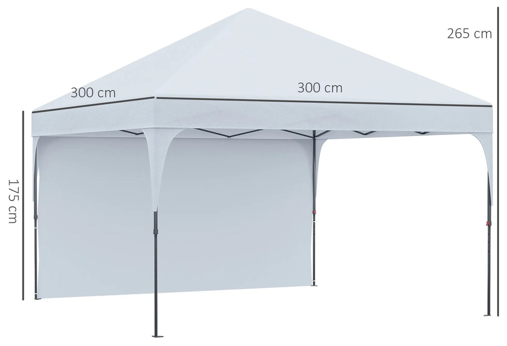 Outsunny Tenda Dobrável 3x3m com Altura Ajustável Tenda de Jardim com 1 Parede Lateral Teto com Ventilação 4 Sacos de Areia e Bolsa de Transporte para Acampamento Festas Branco
