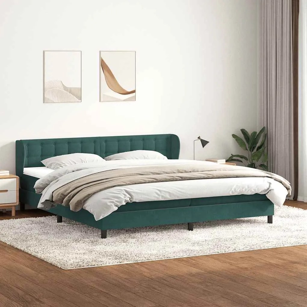 vidaXL Cama com molas/colchões 180x210 cm veludo verde-escuro