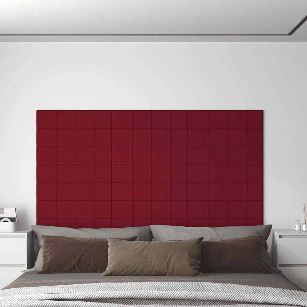 Painel parede 12 pcs 60x15 cm veludo 1,08 m² vermelho tinto