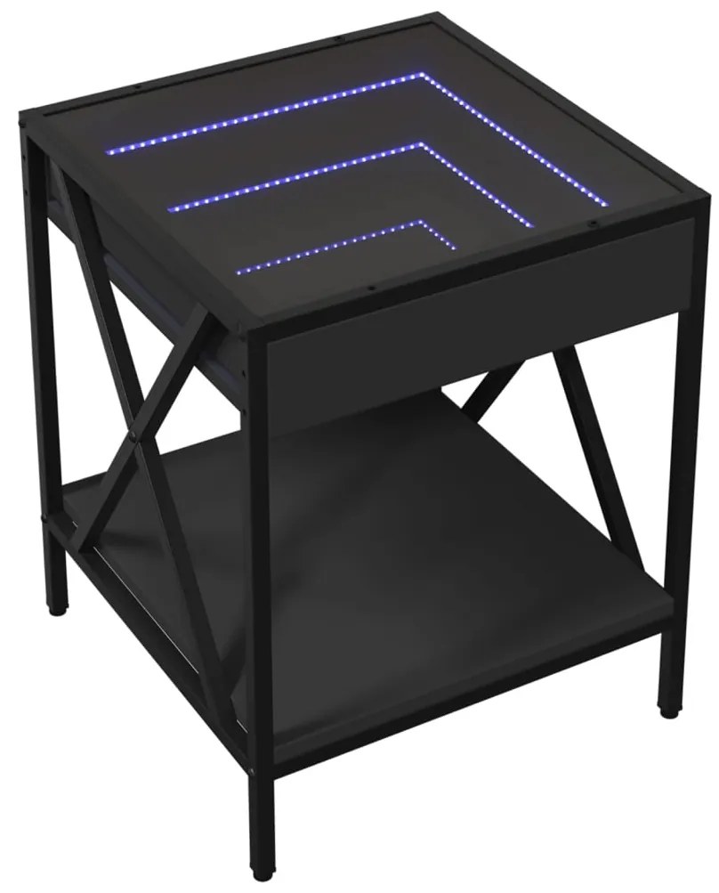 Mesa de cabeceira com luzes LED Infinity 40x40x49 cm preto