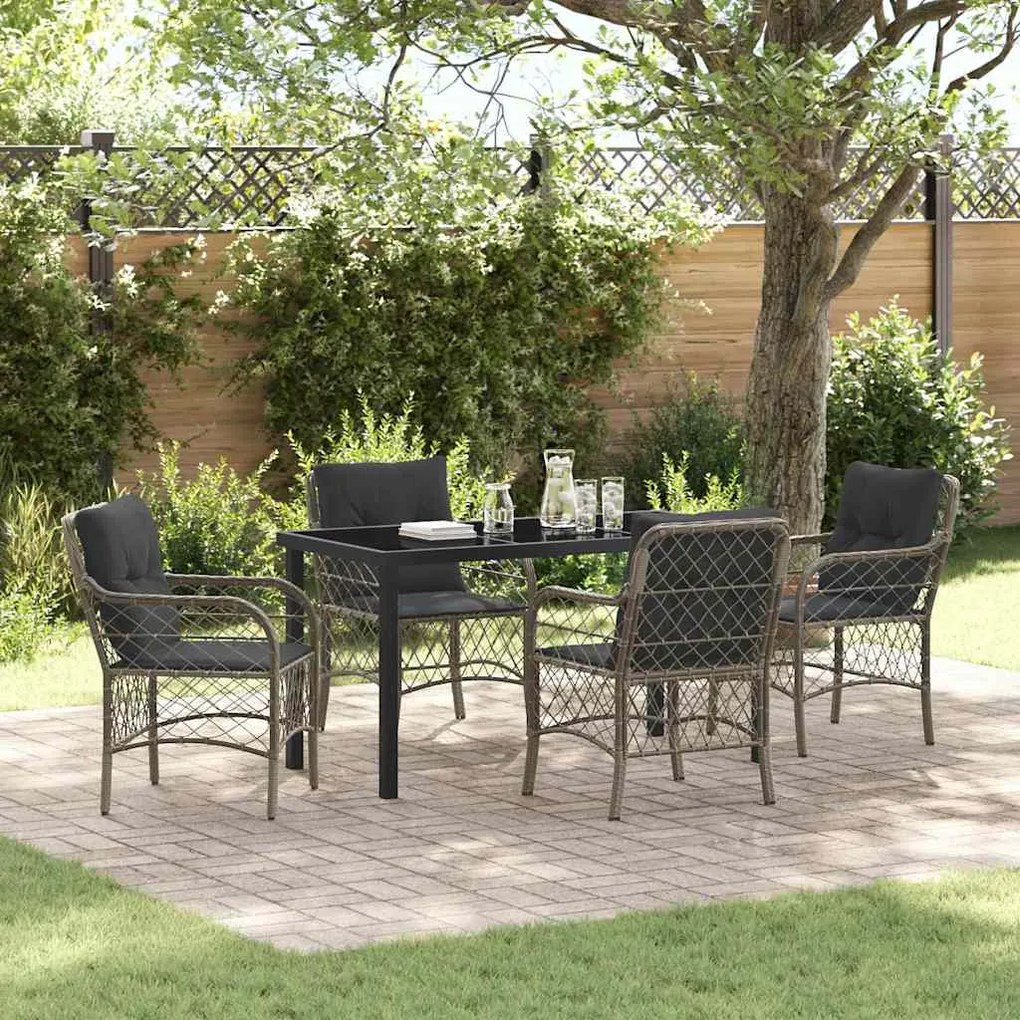 vidaXL Conjunto de Jantar de Jardim com 5 Peças e Almofadas Cinzas em Rattan Sintético