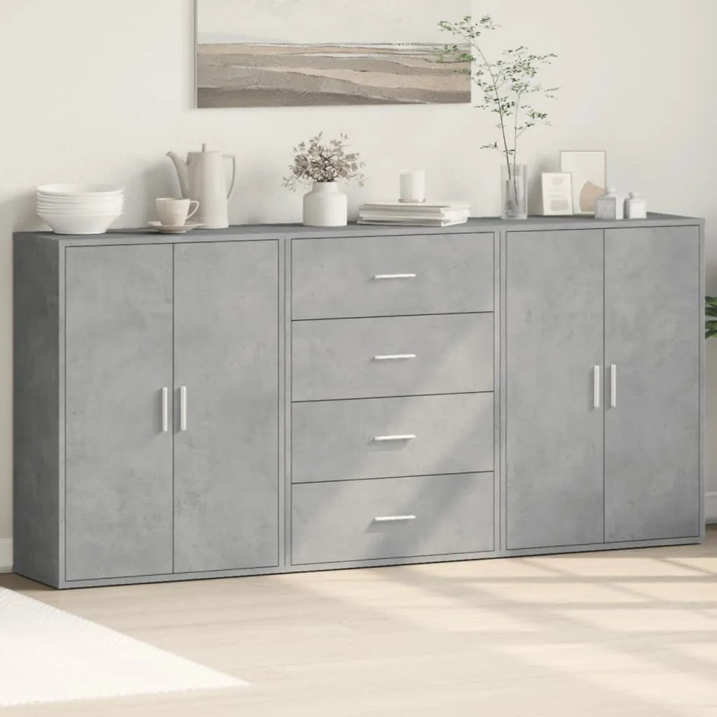 vidaXL Aparadores 3 pcs 60x31x84 cm derivados madeira cinzento cimento